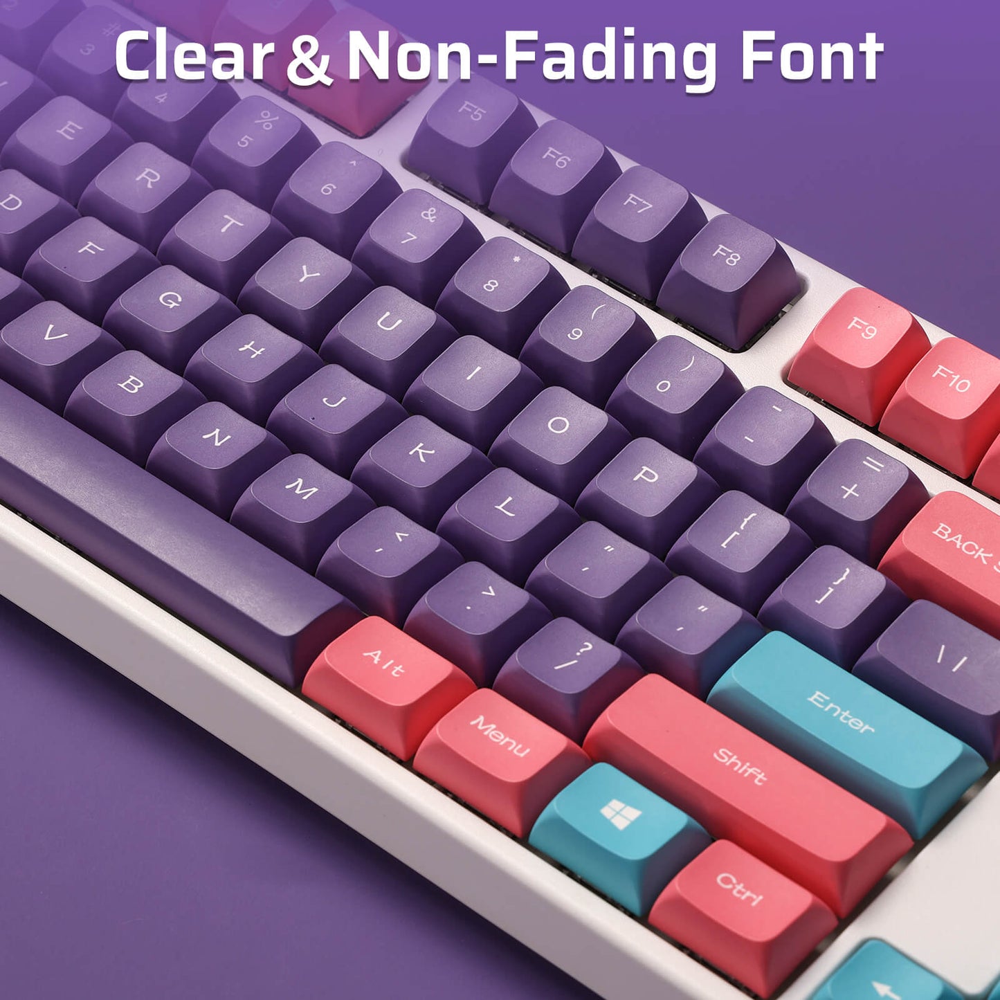 (Only Keycaps) Redragon x LTC PBT Double Shot 112-Key Sublimation Keycaps Set, KDA Profile for ANSI Layout 61/68/84/87/98/104 Keys Mechanical Keyboard, Neon Purple