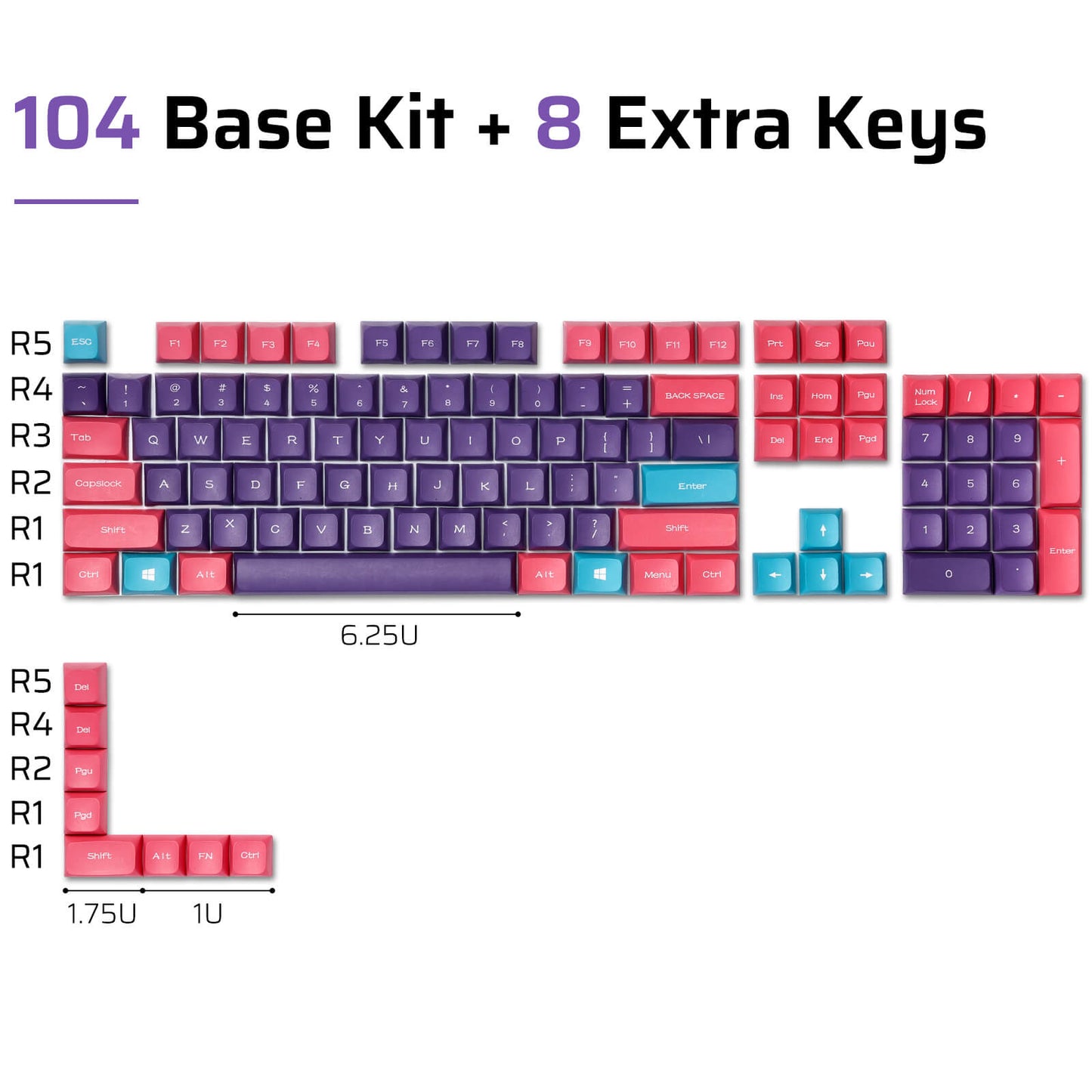 (Only Keycaps) Redragon x LTC PBT Double Shot 112-Key Sublimation Keycaps Set, KDA Profile for ANSI Layout 61/68/84/87/98/104 Keys Mechanical Keyboard, Neon Purple