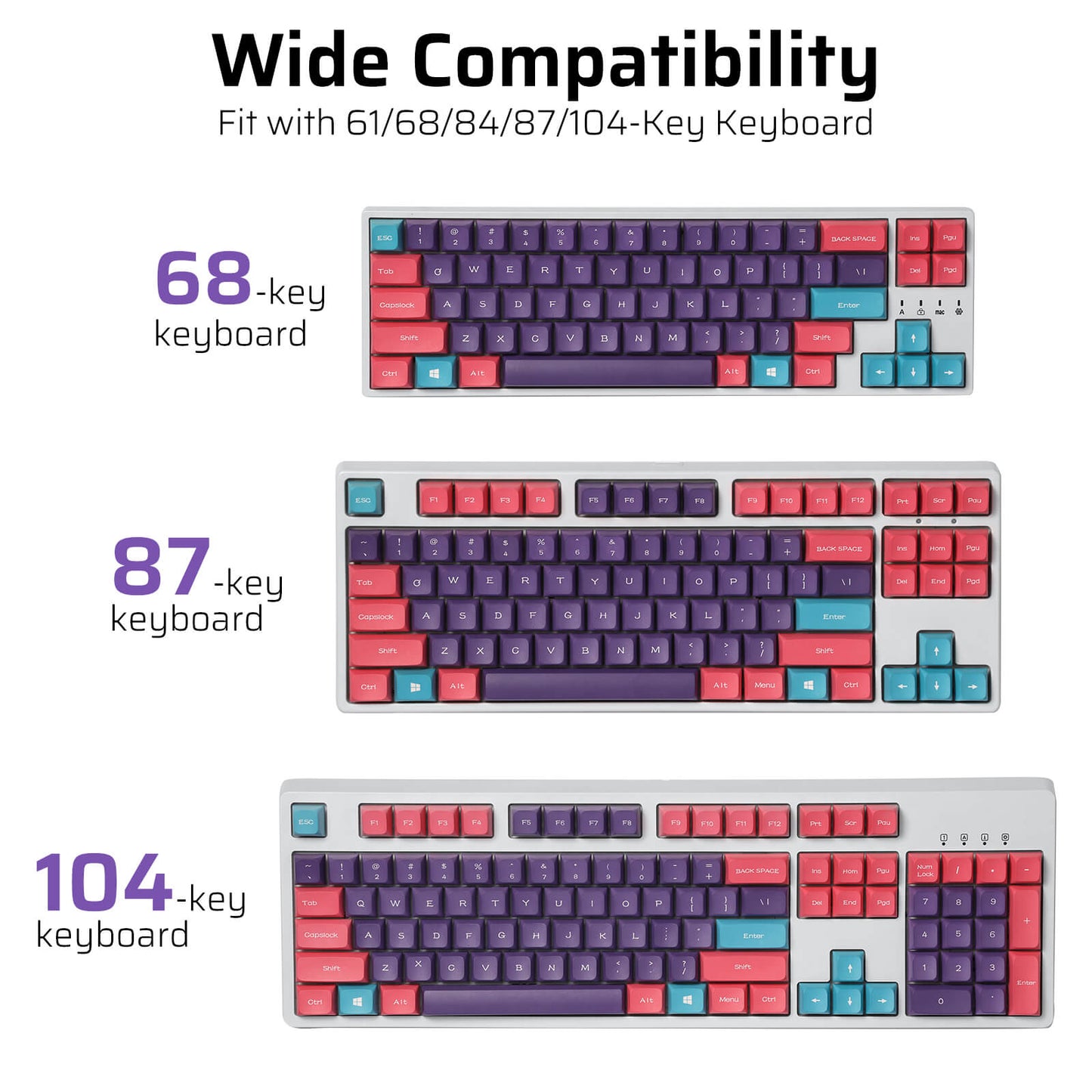(Only Keycaps) Redragon x LTC PBT Double Shot 112-Key Sublimation Keycaps Set, KDA Profile for ANSI Layout 61/68/84/87/98/104 Keys Mechanical Keyboard, Neon Purple